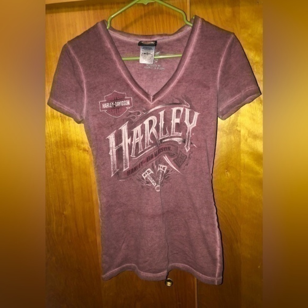 🍄Harley-Davidson Distressed Plum V-Neck ‘Southern Thunder’ T-shirt